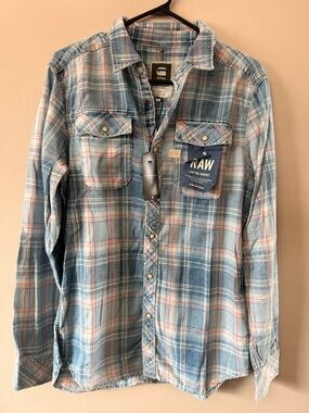 G-Star Men's Blue Plaid Button-Up Shirt(brand new)